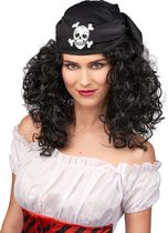 Vegaoo - Bruin piraten pruik voor dames met hoofddoekje - Zwart - One Size