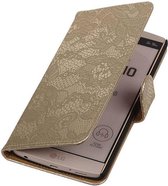 Lace Bookstyle Wallet Case Hoesjes voor LG V10 Goud