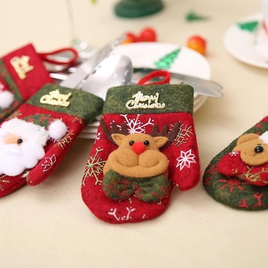 Ensemble De 6 Porte-couverts De Noël En Tissu Non Tissé Rouge - Pour Décorer La Table De Fête - 2