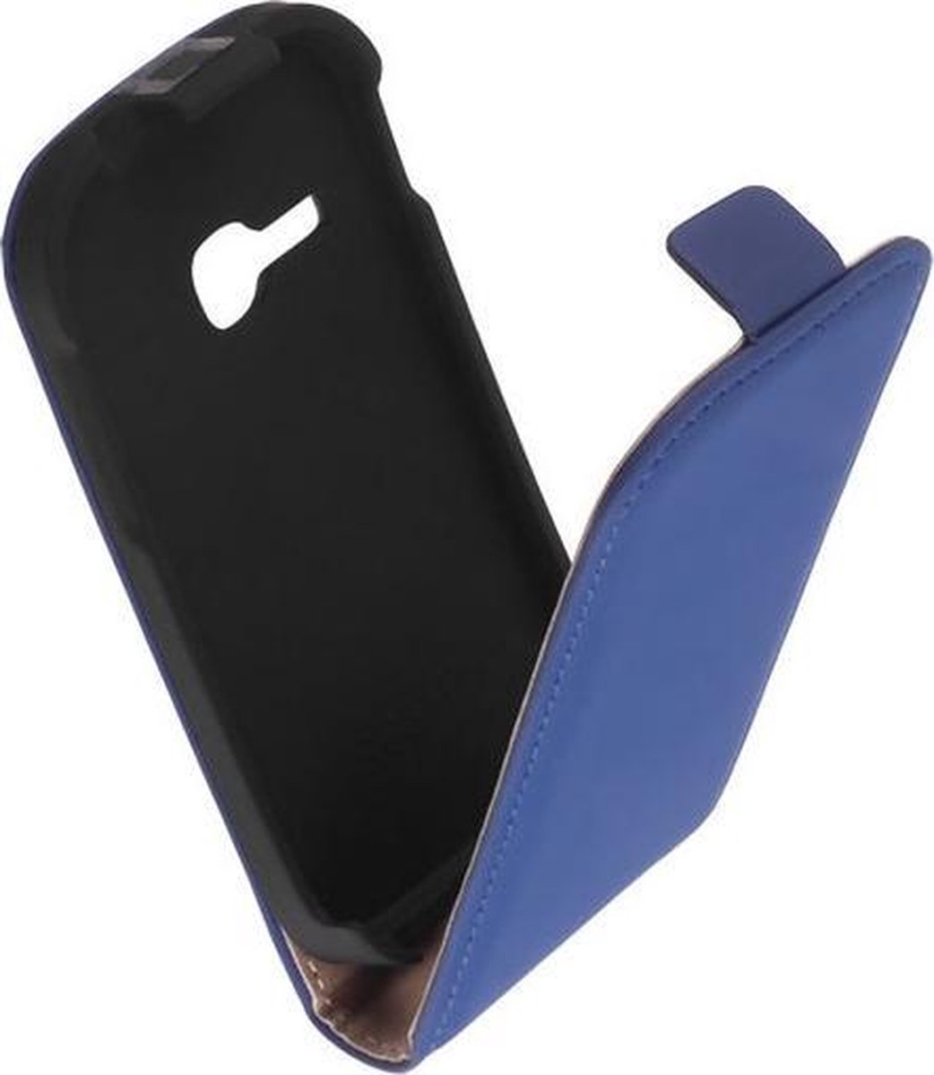 LELYCASE Flip Case Lederen Hoesje Samsung Galaxy Young Blauw