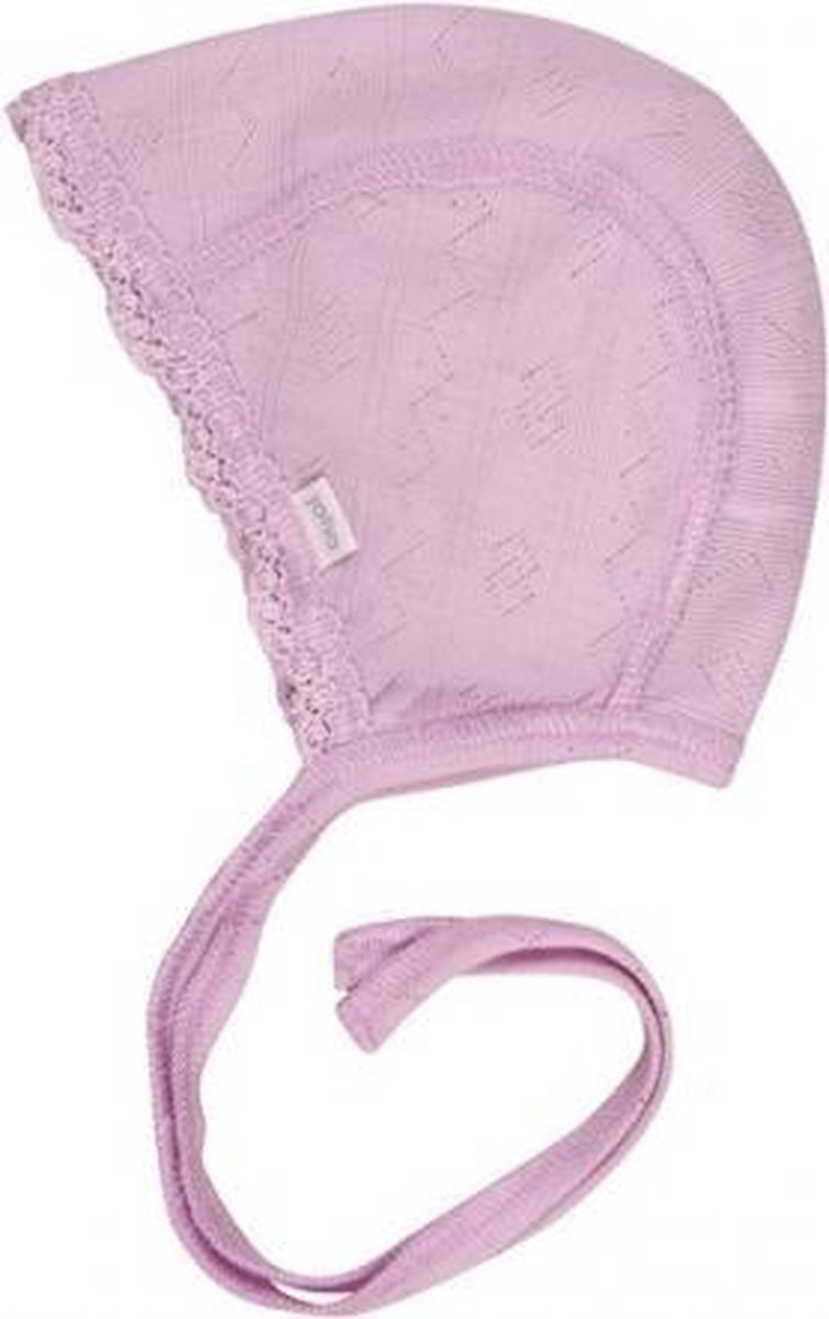 Kanten babymutsje Wol zijde roze (Joha) | 45-cm-4-9-maanden