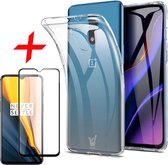 OnePlus 7 Hoesje + Screenprotector Full-Screen - Transparant Soft TPU Siliconen Gel Case met Tempered Glass Gehard Glas - iCall