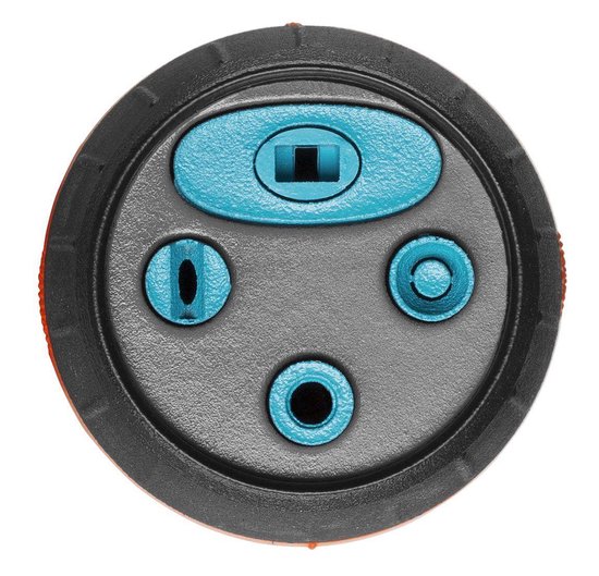 Detail van de kop van een GARDENA Comfort EcoPulse spuitpistool, met vijf spuitmonden.
