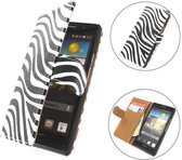 TCC Luxe Hoesje Huawei Ascend Y200 Book Case Flip Cover - Zebra Wit