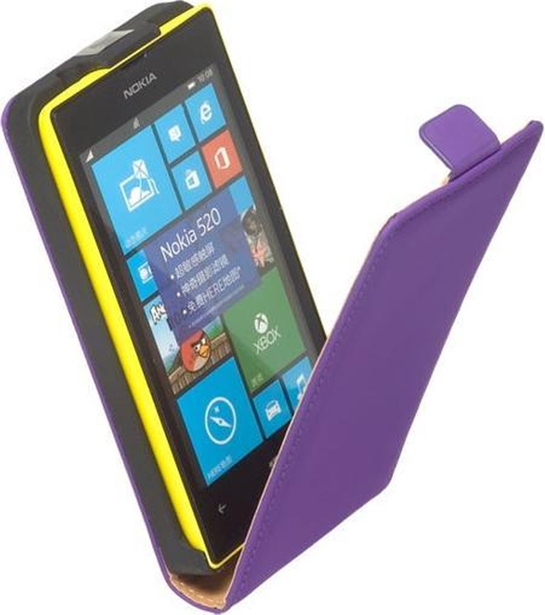 LELYCASE Lederen Flip Case Cover Hoesje Nokia Lumia 520 Paars