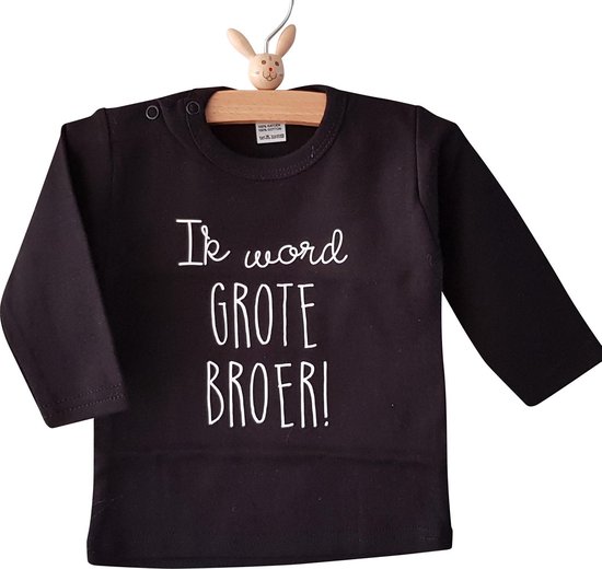 Shirt jongen Ik word grote broer  big brother  | lange mouw T-Shirt | zwart | maat 104 | big bro brother in wording zwangerschap aankondiging bekendmaking baby