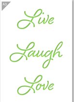 Modèle Live Laugh Love - Pochoir A3 en plastique - Modèle adapté aux enfants adapté aux graffitis, aérographe, peinture, murs, meubles, gâteaux et autres usages