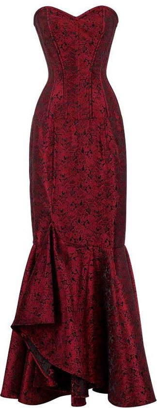 stortbui snijder Bounty Gothic brokaat sweetheart mermaid overbust korset jurk met plooien rood - M  - VG London | bol.com