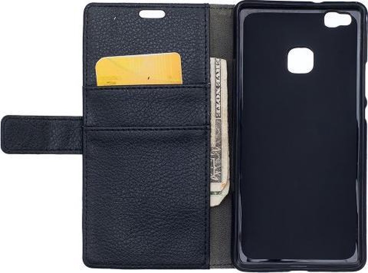 Litchi cover wallet case hoesje Geschikt voor: Huawei P9 Lite zwart