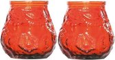 2x Oranje lowboy horeca mini kaars in glas 7 cm - Tafel/bistro kaarsen - Tafeldecoratie