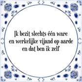 Tegeltje met Spreuk (Tegeltjeswijsheid): Ik bezit slechts ��n ware en werkelijke vijand op aarde en dat ben ik zelf + Kado verpakking & Plakhanger