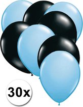 Ballonnen Licht blauw & Zwart 30 stuks 27 cm