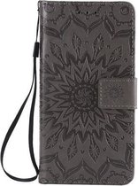Shop4 - Motorola One Hoesje - Wallet Case Zonnebloem Grijs