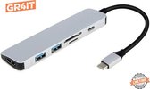 6 in 1 USB-C Hub - Type C HUB | (4K HDMI - 2x USB 3.0 - SD/MicroSD Kaartlezer) - PD Opladen - Space Gray Type C Adapter