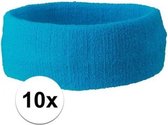 Sportdag hoofd zweetbandjes turquoise blauw 10x - Hoofdbandjes team kleur blauw