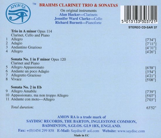 Brahms: Clarinet Trio, Clarinet Sonatas / Alan Hacker, Ward Clarke ...