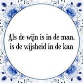 Tegeltje met Spreuk (Tegeltjeswijsheid): Als de wijn is in de man, is de wijsheid in de kan + Kado verpakking & Plakhanger