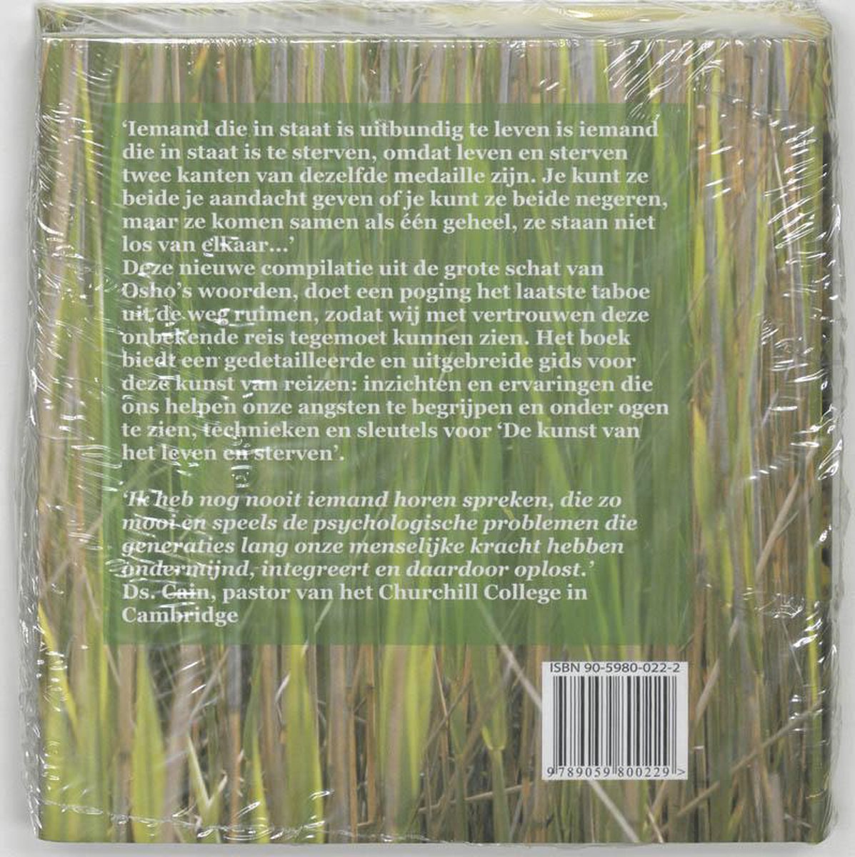 Boek "Leven en sterven - op een onbekende reis", achterkant met tekst en barcode.