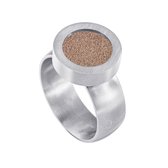 Quiges RVS Schroefsysteem Ring Zilverkleurig Mat 17mm met Verwisselbare Glitter Champagne 12mm Mini Munt