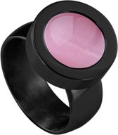 Quiges RVS Schroefsysteem Ring Zwart Glans 19mm met Verwisselbare Cat's Eye Roze 12mm Mini Munt