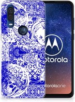 Silicone Back Case Motorola One Vision Angel Skull Blue