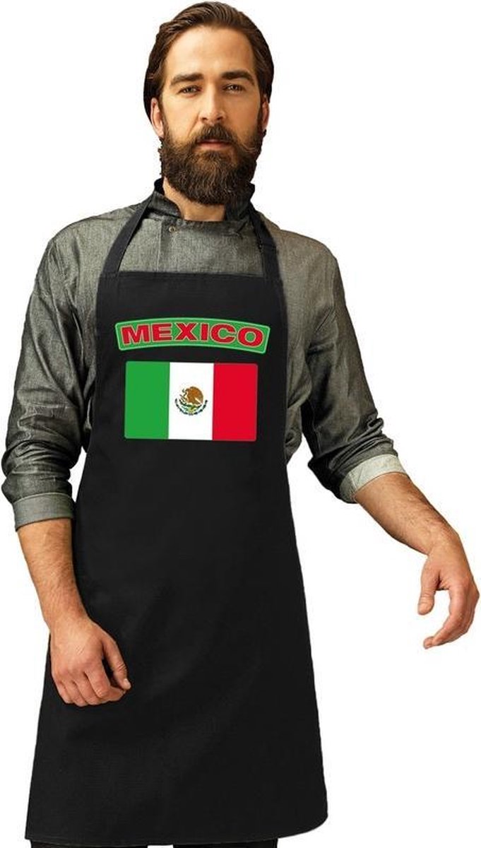Mexico vlag barbecueschort/ keukenschort zwart volwassenen
