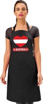 Oostenrijkse vlag in hart keukenschort/ barbecueschort zwart heren en dames - I love Oostenrijk schort