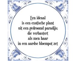 Tegeltje met Spreuk (Tegeltjeswijsheid): Een ideaal is een exotische plant uit een gedroomd paradijs; die verbastert als men haar in een aardse bloempot zet + Kado verpakking & Plakhanger