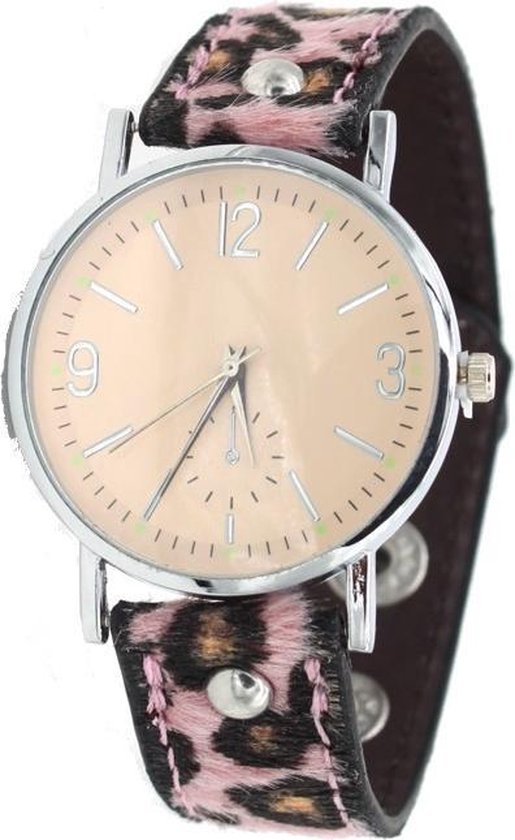 Dielay - Horloge met bandje Panterprint - Quartz - PU Kunstleer - Kast 35  mm - Roze | bol.com