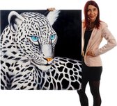 Handgeschilderde Olieverf schilderij Witte Leopard