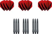 Dragon darts - Dartset - 3 sets V dart flights en 3 sets nylon darts shafts - 18 pcs - rood - darts flight