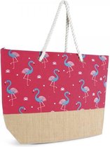 Luna Cove FLAMINGO Strandtas Shopper Canvas Jute Roze Flamingo's