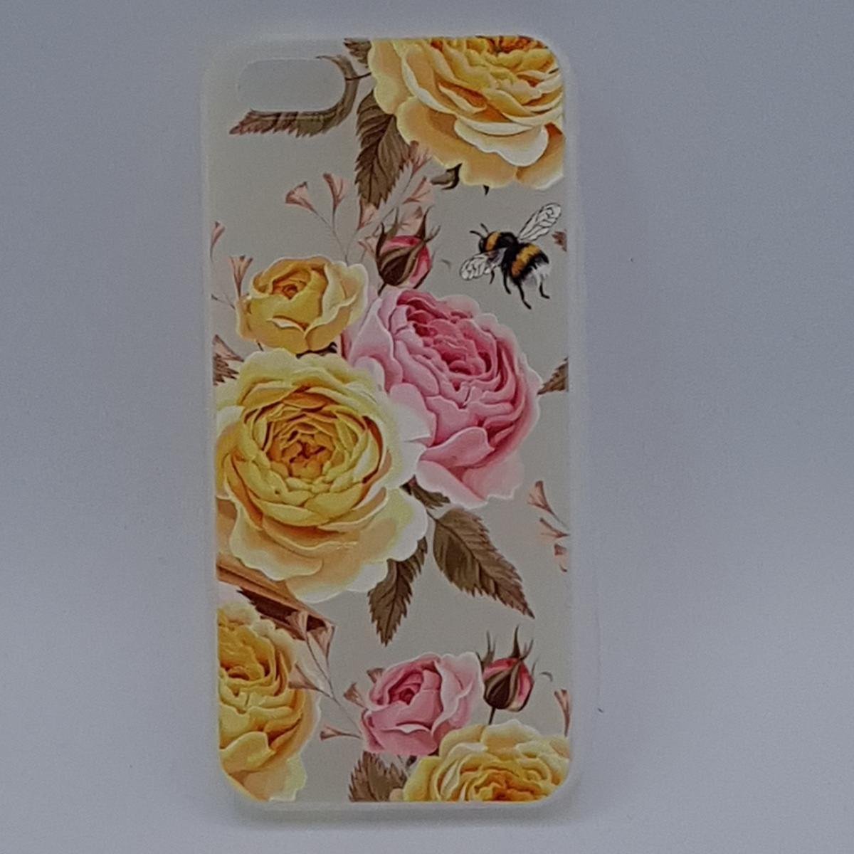 Geschikt voor iPhone 5, 5s, SE – hoes, cover – TPU – yellow and pink roses