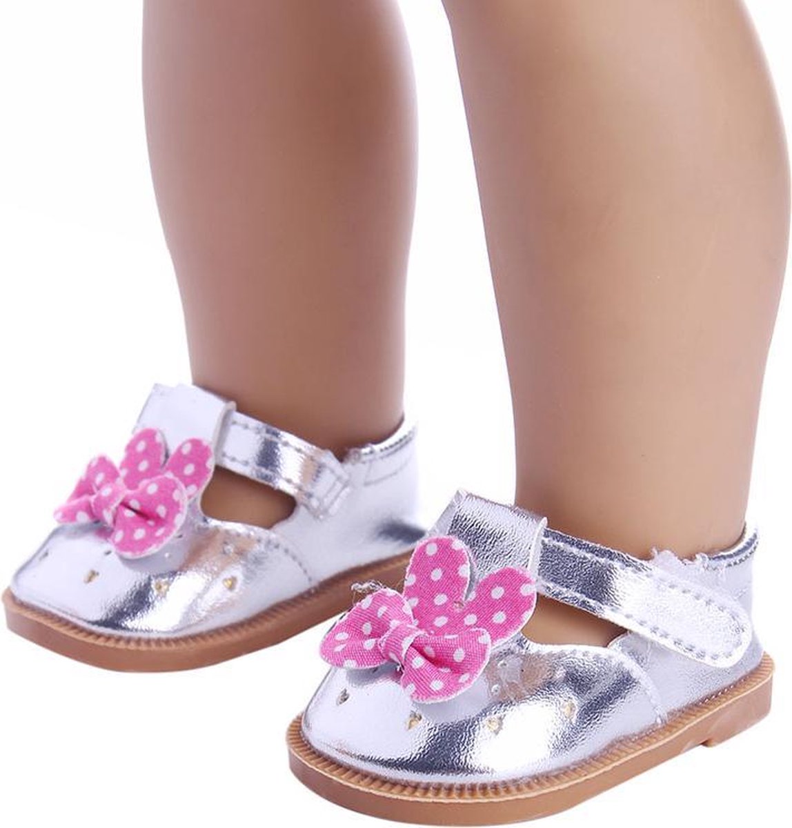 Schoentjes voor Baby Born Zilveren schoenen met roze strikje met