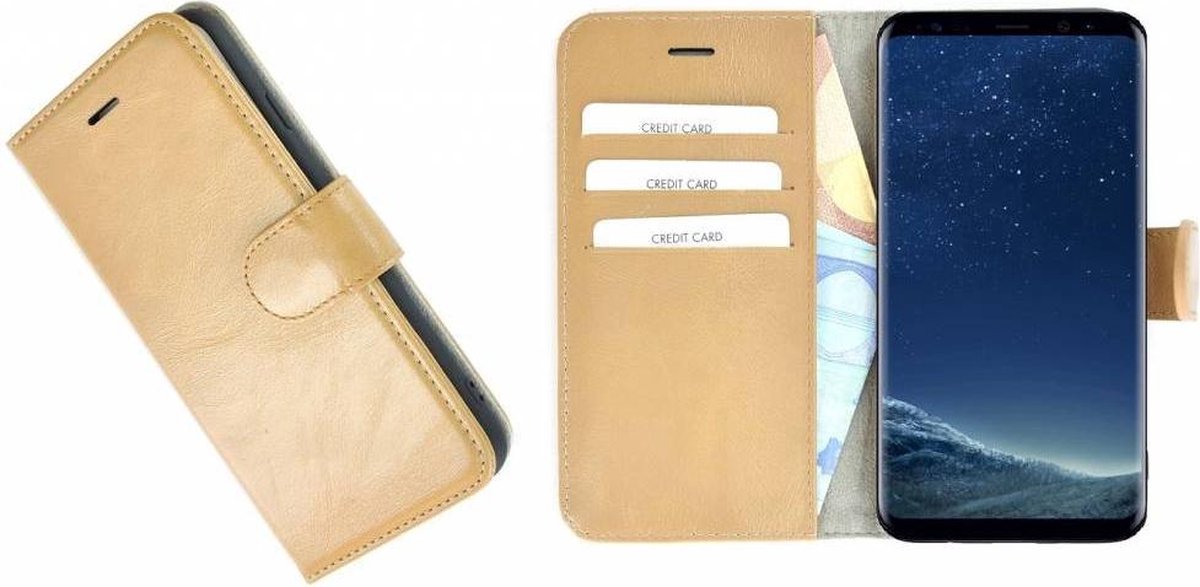 Pearlycase® Camelbruin Effen Wallet Bookcase Echt Leren Samsung Galaxy S8 Hoesje