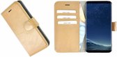 Pearlycase® Camelbruin Effen Wallet Bookcase Echt Leren Samsung Galaxy S8 Hoesje