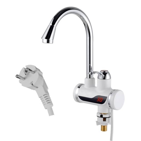 Briwellna Stainless Steel Electric Faucet with 120° Rotating Spout, Direct Hot Water Tap, 220V Tankless Water Heater, 3.2KW, Electric Hot Water Tap, Bathroom (Grey