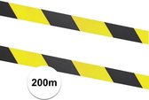 2x Afzetlinten geel/zwart - 100 meter - 75 mm - markeerlint