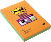 Post-it® Super Sticky Notes, Oranje, Geel,Blauw, Gelijnd, 102mm x 152 mm, 3 Blokken, 45 Blaadjes/Blok