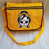 Stoere gele retro schoudertas met Mexican girl skull