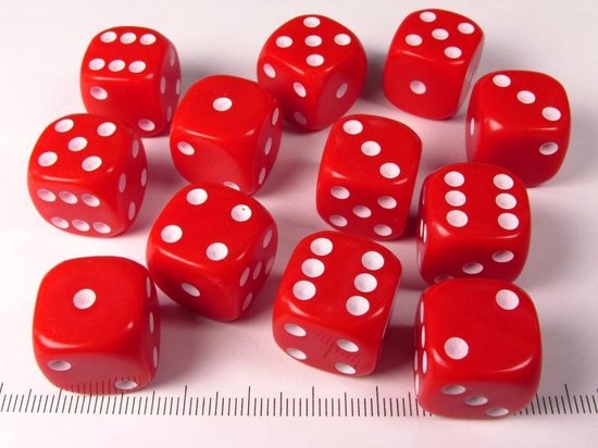 Afbeelding van het spel Dobbelstenen set, 12 6-zijdig 16 mm, rood