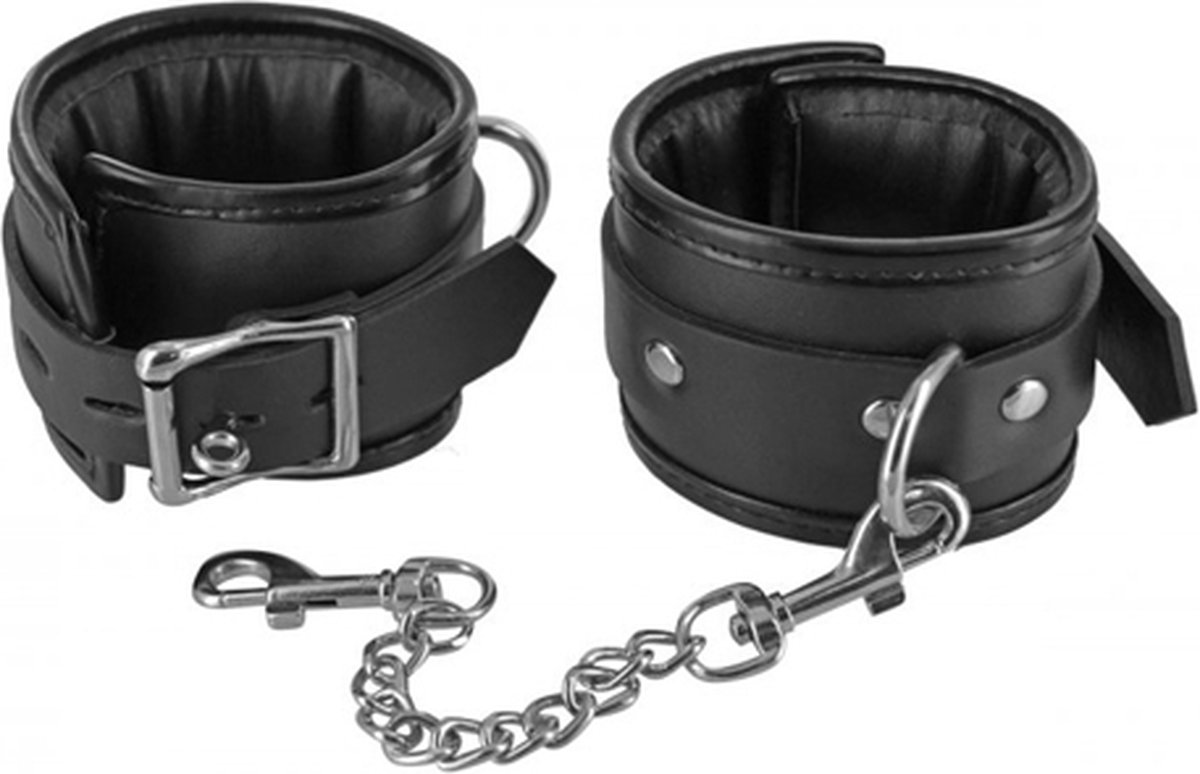 Frisky Kunstleren Boeien Met Hangslot En Ketting - Zwart - handboeien