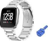 RVS Horloge Band Geschikt Voor Fitbit Versa (Lite)- Watchband - Strap Armband Polsband Armband - Small/Large Zilver Kleurig