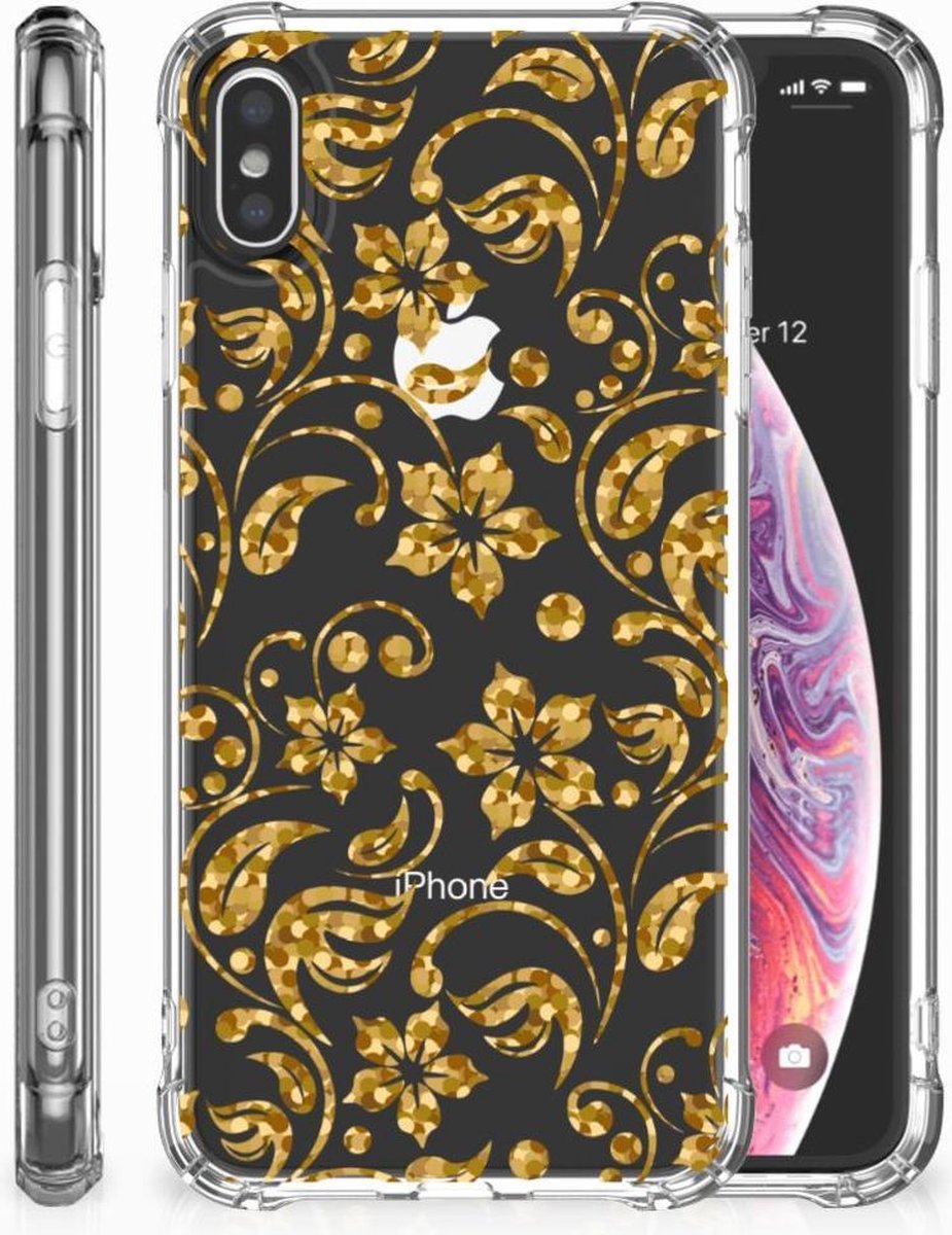Back Cover voor Apple iPhone Xs Max Case Gouden Bloemen