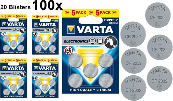 Varta CR2032 3v lithium knoopcel batterij - 100 Stuks (20 Blisters a 5st) -  | bol.com