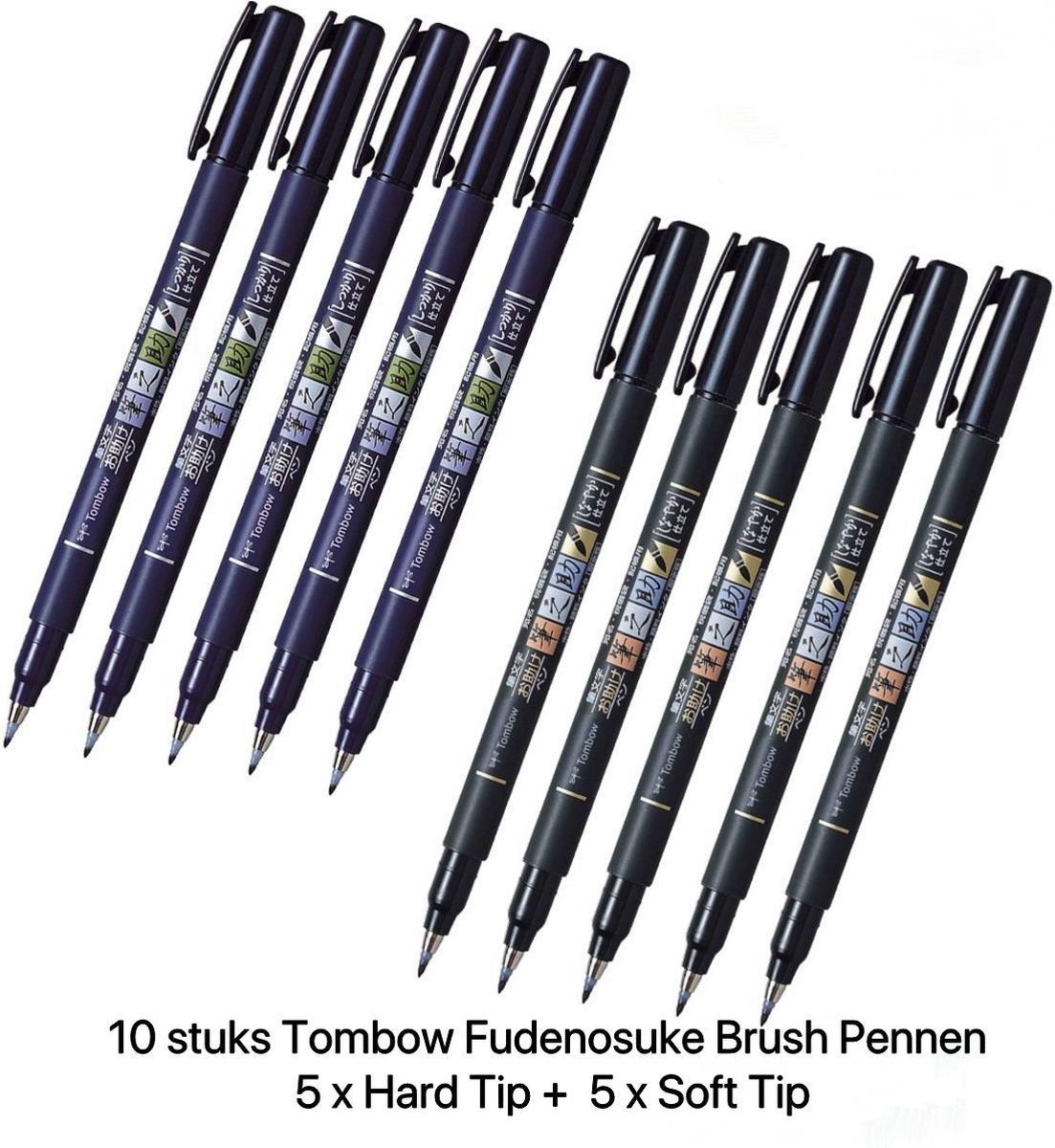 10 stuks Tombow  Fudenosuke Brushpennen verpakt in een Zipperbag