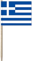 50x Cocktailprikkers Griekenland 8 cm vlaggetje landen decoratie - Houten spiesjes met papieren vlaggetje - Wegwerp prikkertjes