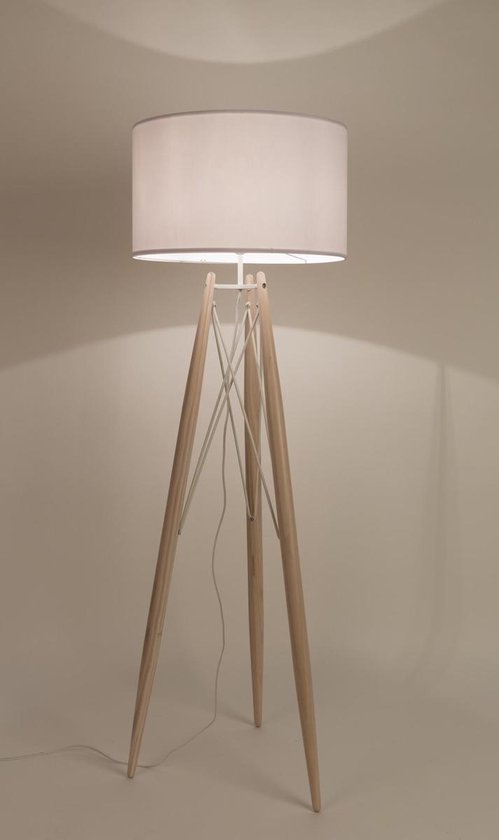 24Designs Vloerlamp - H158 cm - Houten Poten - Witte Lampenkap ‚àö√≤50 cm | bol.com