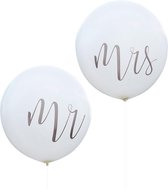 Ginger Ray Rustic Country - 'Mr' & 'Mrs' huwelijk ballon Ø 90 cm - wit - Set-2