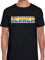 Lekker regenboog gay pride shirt zwart voor heren L